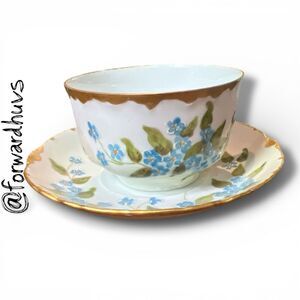Versailles Bavaria Teacup & Saucer – Blue Floral with Gold Trim – Vintage Porcel
